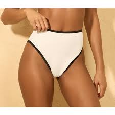 Photo 1 of L Women's Contrast Binding High Leg High-Rise Bikini Bottom Cream/Black