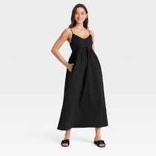 View 1 of M Women's Seersucker Maxi A-Line Dress Black