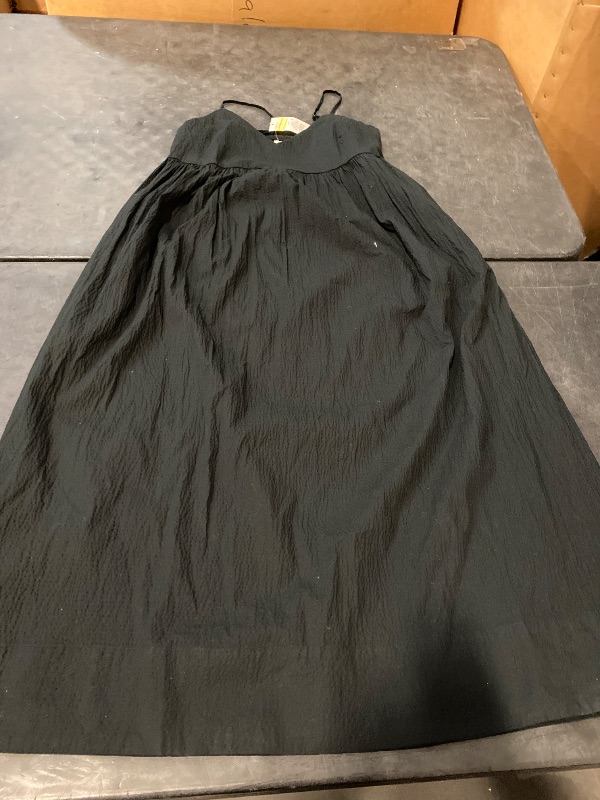 View 2 of M Women's Seersucker Maxi A-Line Dress Black