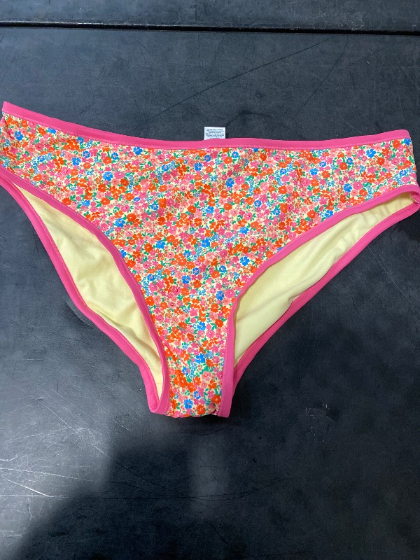 Photo 1 of 3X Women's Mid-Rise High Leg Cheeky Bikini Bottom Pink Floral