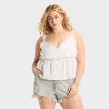View 1 of L Women’s Lace Trim Babydoll Flyaway Tanks Top