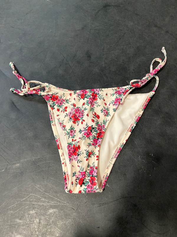 Photo 1 of S Women's Low-Rise Ultra High Leg Extra Cheeky Side-Tie Bikini Bottom Pink/Red Floral Print