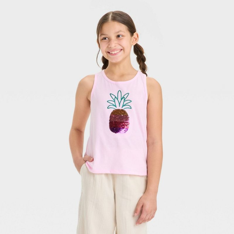 Photo 1 of L Girls' Flip Sequin 'Pineapple' Tank Top  Light Pink