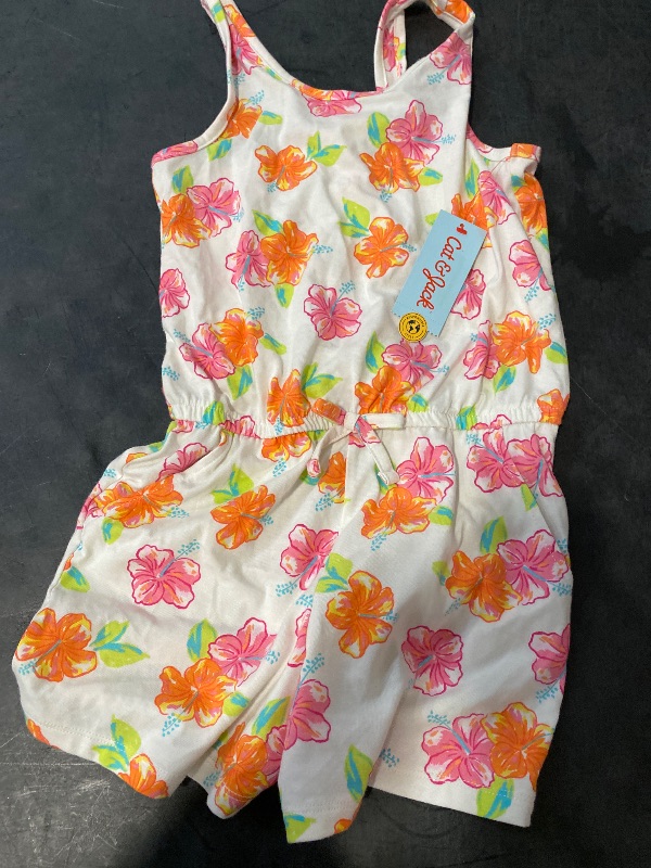 Photo 1 of M Girls' Knit 'Hibiscus Floral' Romper Cream