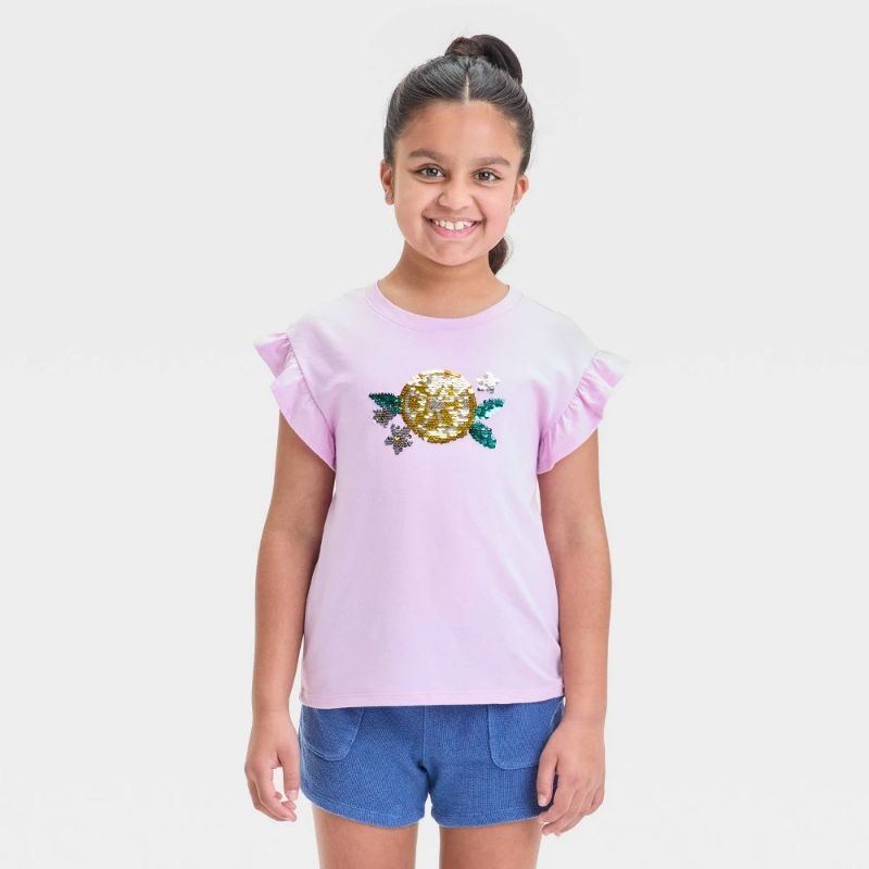 Photo 1 of M Girls' Short Sleeve 'Lemon' Flip Sequin T-Shirt Light Purple
