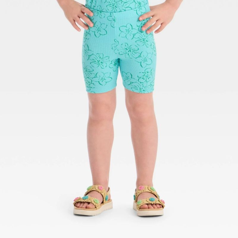 Photo 1 of (3T) Toddler Girls' Ribbed Bike Shorts - Cat & Jack™ Turquoise Blue 3T