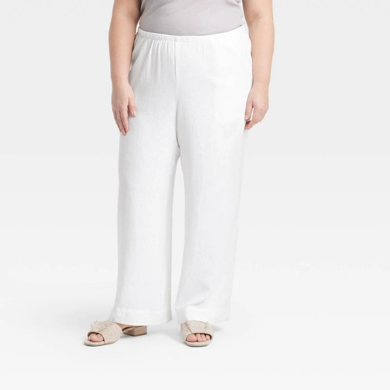 Photo 1 of 4X Women's Mid-Rise Wide Leg Linen Pull-on Pants White