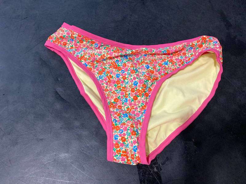 Photo 1 of 1X Women's Mid-Rise High Leg Cheeky Bikini Bottom Pink Floral Print