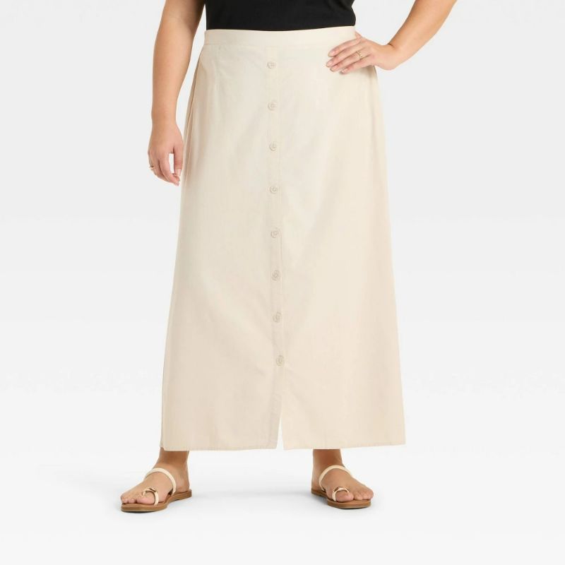 Photo 1 of 3X Women's Button-Front Maxi Skirt Light Tan