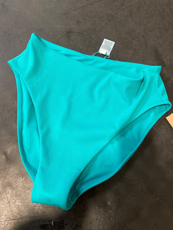 Photo 1 of  L Women's Pique High Waist High Leg Medium Coverage Bikini Bottom Teal Blue