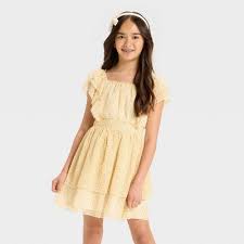 Photo 1 of L Girls' Floral Tiered Chiffon Dress Yellow