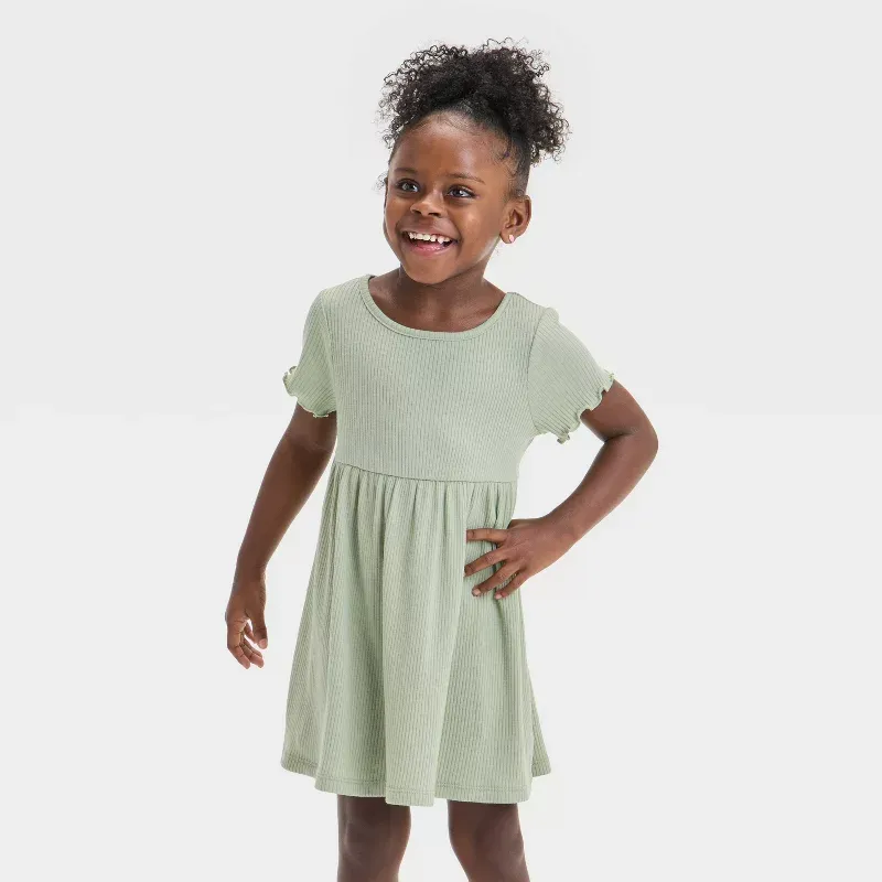 Photo 1 of 5T Toddler Girls' Short Sleeve Solid Ribbed Dress Olive Green