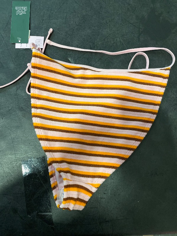 Photo 1 of M Women's Terry Cloth Striped Low-Rise High Leg Cheeky Side-Tie Bikini Bottom