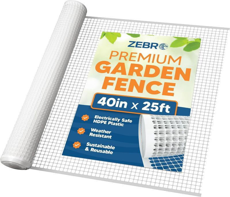 Photo 1 of 3/4" Square Mesh Plastic Fence Roll (40" x 25' - White) - Unobtrusive 40 Inch High Temporary Garden Fencing Netting to Protect Plants, Patio, Yards and Outdoor Spaces from Deer & Animals