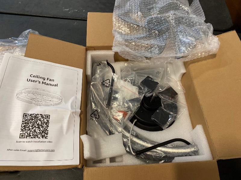 Photo 1 of Flush Mount Ceiling Fan with Lights and Remote, 19.7'' Low Profile, 3000-6000K Dimmable Fandelier, 6 Wind Speeds, Black Modern LED Fan Light for Bedroom