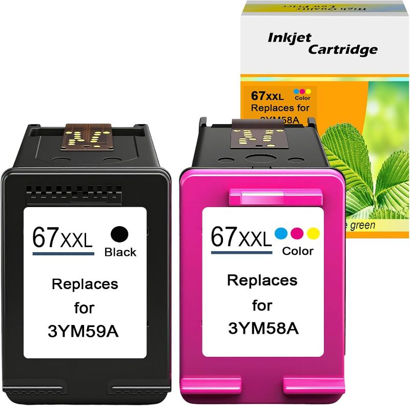 Photo 1 of 67XL Ink Cartridge Black/Color Combo Pack Replacement for HP Ink 67 67XL HP67 XL HP67XL for 2700 2700e 2752 2752e 2742e 2755e 4100 4100e 4152e 4155e 6000 6055e 6400 6458 6458e 6455e Printer