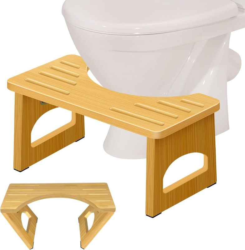 Photo 1 of Foldable Toilet Stool, 7.5 Inch Poop Stool for Bathroom, Bamboo Toilet Stool Squat Adult, Collapsible Squatting Potty Stool with Non-Slip Strip - Improve Squatting Posture and Comfort, Wood