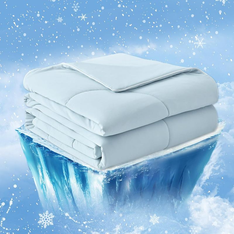 View 1 of Cozy Bliss Cooling Comforter King Size, Cooling Blankets for Hot Sleepers and Night Sweats, Blue Summer Comforter for King Size Bed, Breathable Soft Lightweight Silk Smooth
