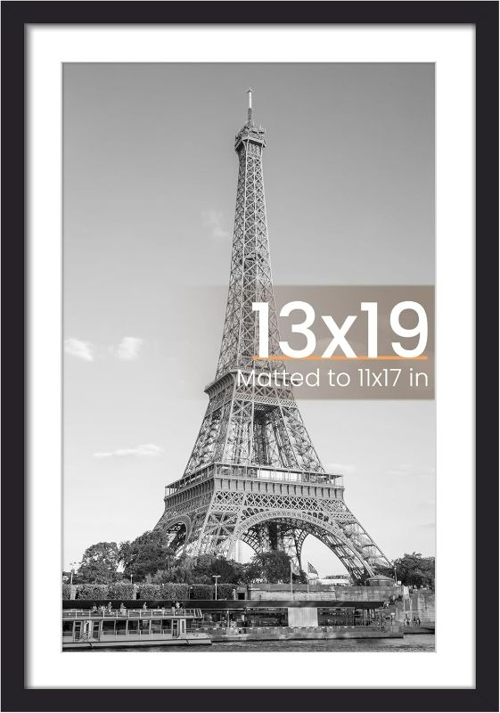 Photo 1 of 13x19 Picture Frame, Display Pictures 11x17 with Mat or 13 x 19 Without, Wall Hanging Poster Frames, Black, 1 Pack