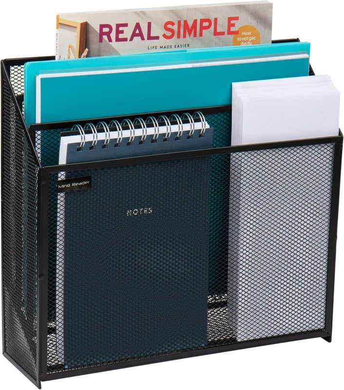 Photo 1 of Mind Reader Vertical File Storage, Desktop Organizer, Workspace, Office, Metal Mesh, 12.5" L x 3.75" W x 11.5" H, Black