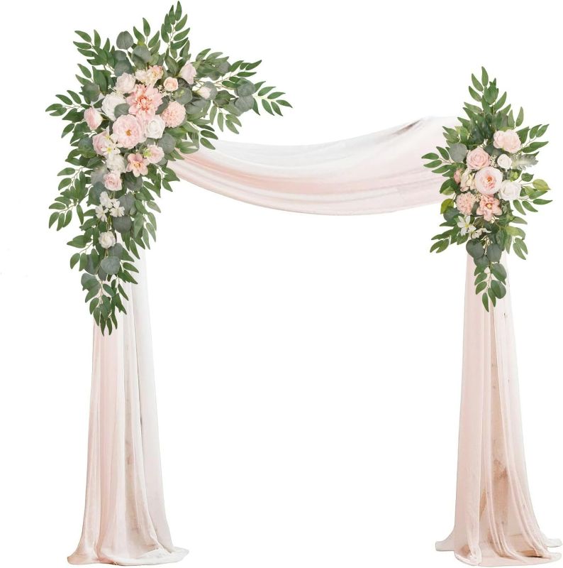Photo 1 of Artificial Arch Flowers Kit(Pack of 4),2Pcs Artificial Flower Arch Decor, 2Pcs Drapes, Ceremony and Reception Background Rose Decoration, Flamingo Pink Rose Floral Outdoor Party Decor