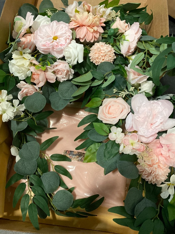 Photo 1 of Artificial Arch Flowers Kit(Pack of 4),2Pcs Artificial Flower Arch Decor, 2Pcs Drapes, Ceremony and Reception Background Rose Decoration, Flamingo Pink Rose Floral Outdoor Party Decor