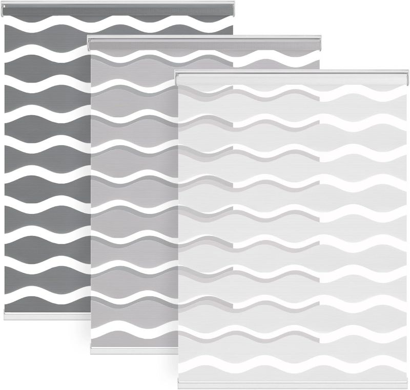 Photo 1 of No Drill Cordless Zebra Blinds for Indoor Windows, Dual Layer Light Control Roller Shades for Day and Night, Light Filtering Sheer Shades for Home, 20" W x 48" H, Grey