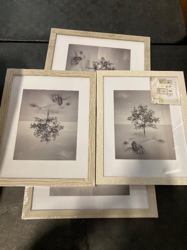 Photo 1 of 11x14 Picture Frame Set of 4 - Use as 8x10 Picture Frame with Mat or 11x14 Frame Without Mat - Rustic Picture Frames with Textured Engineered Wood and Hanging Hardware for Wall Decor