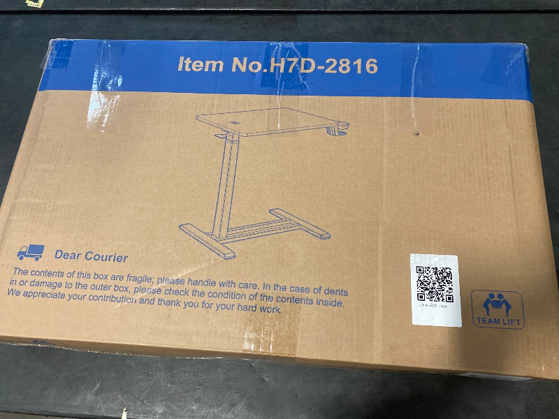 Photo 1 of Medical Overbed Adjustable Bedside Table with Hidden Casters, Pneumatic Mobile Rolling Laptop Standing Desk with Tray for Home and Hospital Use, Mahogany