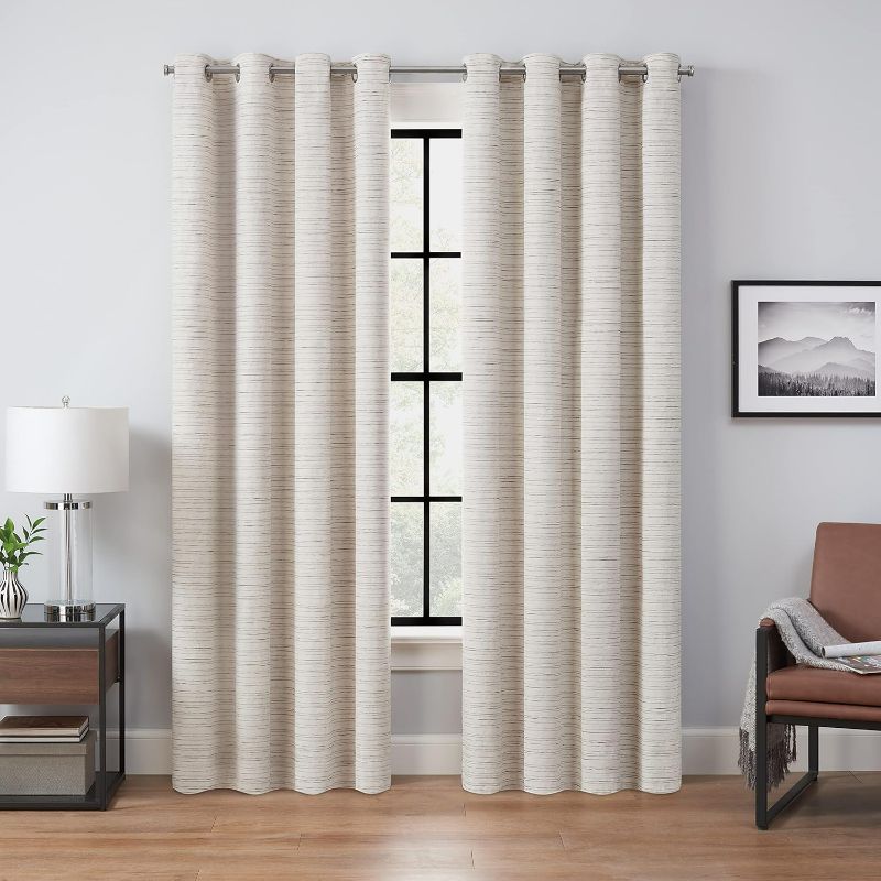 Photo 1 of Eclipse Branson Magnitech 100% Blackout Curtain, Grommet Window Curtain Panel, Seamless Magnetic Closure for Bedroom, Living Room or Nursery, 84 in long x 50 in wide, (2 Panel), Ivory