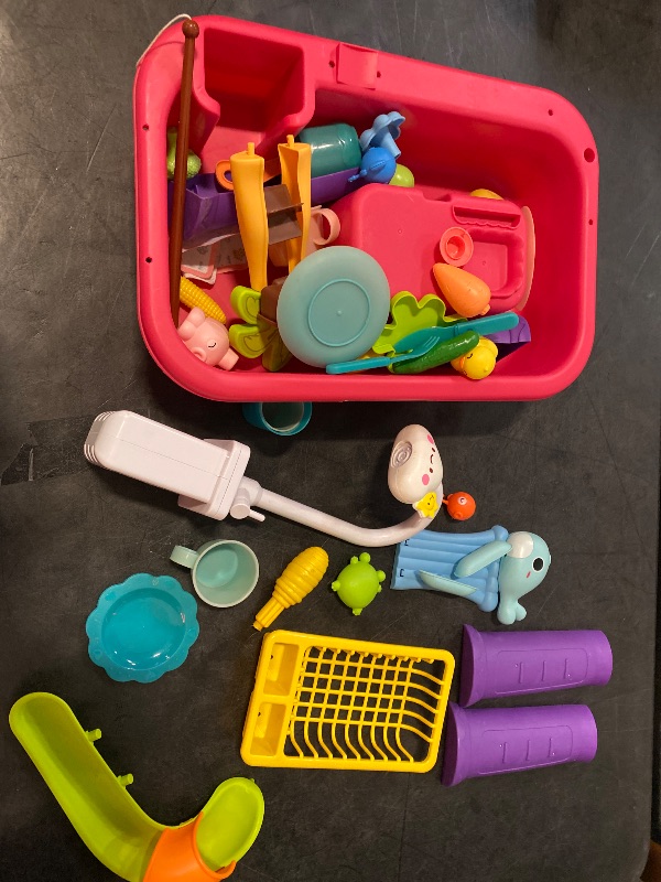 Photo 1 of Color Changing Kitchen Play Sink Toys with Running Water for Kid,4-in-1 Electric Dishwasher Playing Toy with Animals, Food, Tableware Accessories,Pretend Role Birthday Toy for Boy and Girl