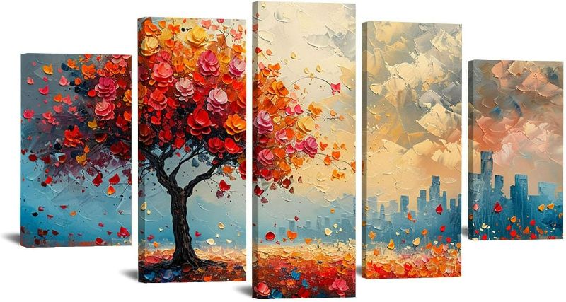 Photo 1 of 5 PCS Wall Art Trees Canvas Wall Art For Living Room Red Painting Pictures For Living Room Bedroom Kitchen Home Office-32x60in Framed