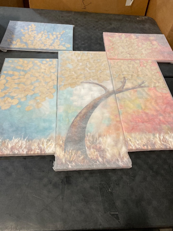 Photo 1 of 5 PCS Wall Art Trees Canvas Wall Art For Living Room Red Painting Pictures For Living Room Bedroom Kitchen Home Office-32x60in Framed