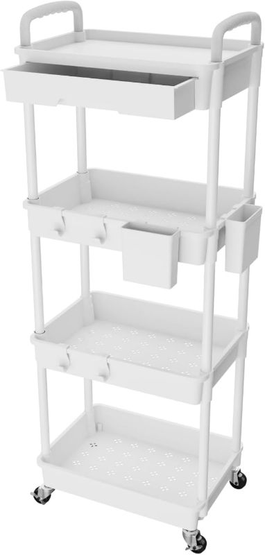 Photo 1 of 4 Tier Rolling Utility Cart with Drawer,REBECAT Utility Cart Made of Multifunctional Storage Organizer Tool for Kitchen,Bathroom,Living Room,Office(Gray)
