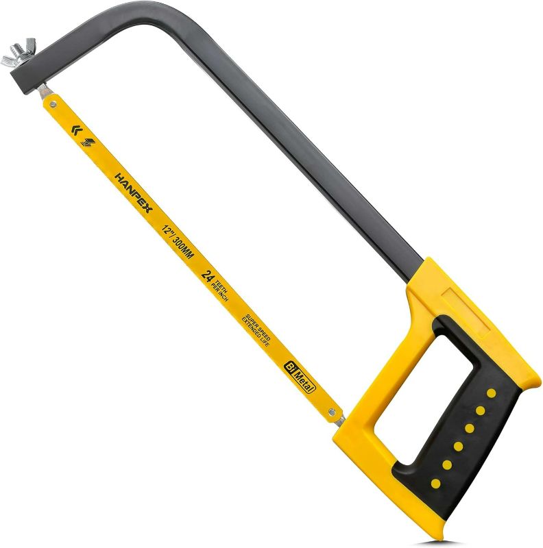 Photo 1 of 12inch High-Tension Hacksaw Frame with 24 TPI Bi-metal Blade, Hand Saw Suitable for Metal, wood, PVC, Carpentry