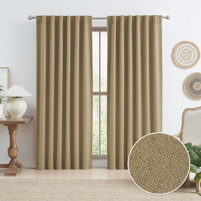 Photo 1 of Farmhouse Curtains for Living Room 84 Inch Length, Blackout Thick Heavy-Duty Linen Textured Curtain Drapes Country Decor Rustic Camel Brown 50 by 84 Inch 2 Panels Back Tab Loop Pocket