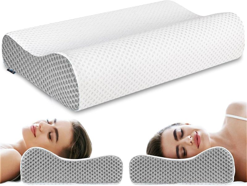 Photo 1 of Memory Foam Pillows, Cervical Neck Pillow for Sleeping, Ergonomic Pillow for Neck Pain Relief, Contour Support for Side Back Sleepers