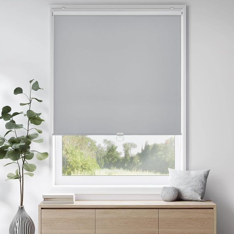 Photo 1 of Cordless Free-Stop 100% Blackout Blinds for Windows, Roller Windows Shades with Thermal Insulated, UV Protection Fabric for Living Room, Office and Home. Easy to Install.Grey,38" W X 72" H