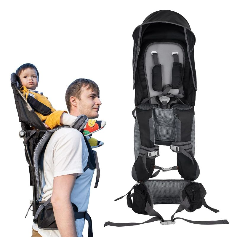 Photo 1 of Baby Shoulder Carrier Baby Hiking Backpack Carrier with Rain Cover Sun Shade for Child Safe Backrest and Toddler Ergonomic Seat Holds 40 Pound for Children Between 6 Months-3 Years Old Babies