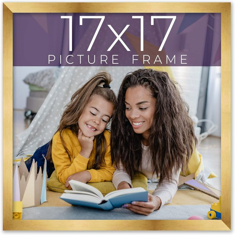 Photo 1 of 17x17 Frame Gold Bronze Solid Wood Picture Frame Width 0.75 Inches | Interior Frame Depth 0.5 Inches | Complete with UV Acrylic Plexiglass, Foam Board Backing & Hanging Hardware