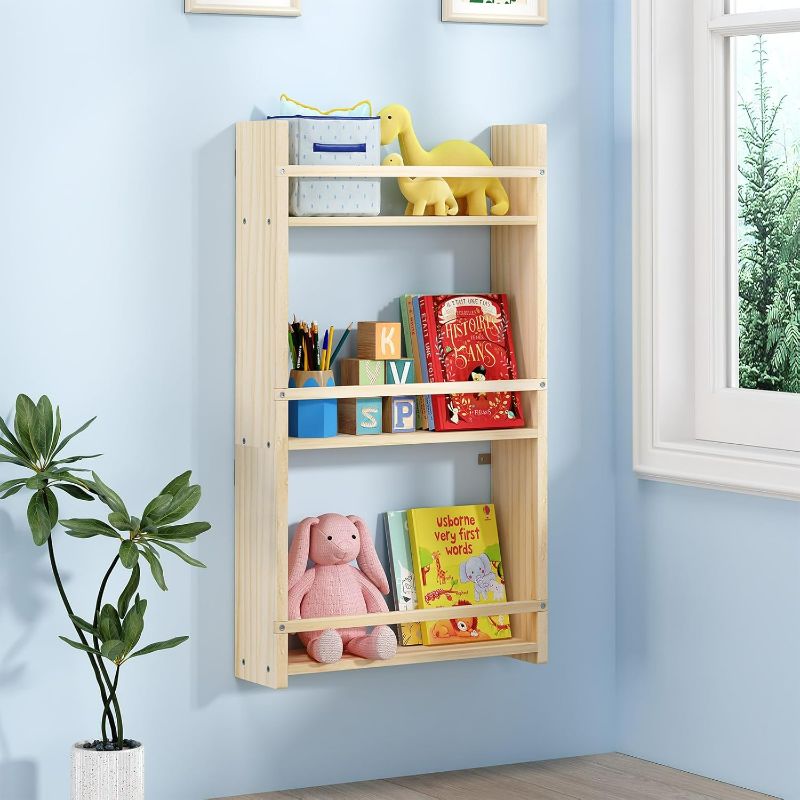 Photo 1 of 3-Tier Wall Mounted  Bookshelf Hanging Kids Bookcase, Toy and Book Storage Bookshelf in Bedroom, Living Room and Nursery