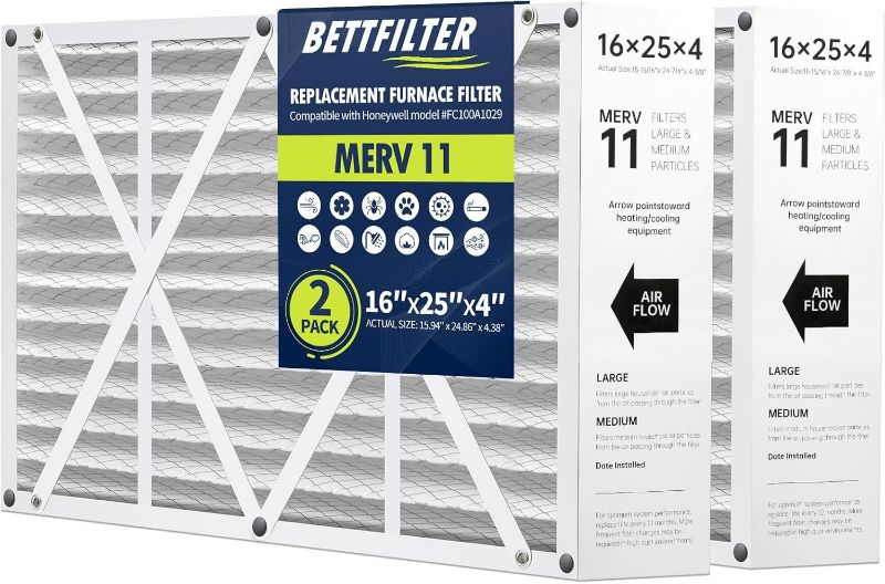 Photo 1 of 16x25x4 AC Furnace Air Filter Compatible with Honeywell FC100A1029, MERV 11 HAVC Filter Replacement, Actual Size:15.94"x24.86"x4.38", Pack of 2