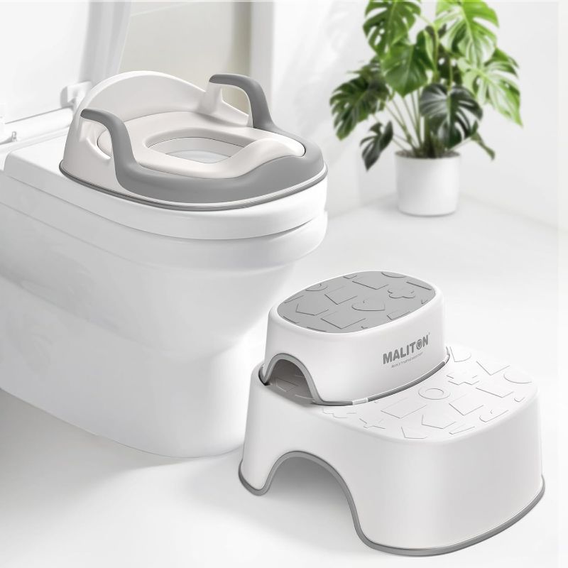 View 1 of Baby Potty Training Seat with Step Stool, Toddler Toilet Seat for Boys Girls, Anti-Slip Toddler Stool for Bathroom, Kitchen, Toilet Potty Training Set(One Potty Seat+Two Step Stool for Kids)
