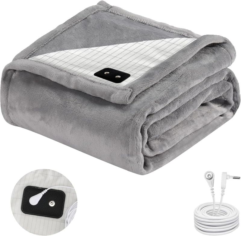 Photo 1 of Grounding Blanket 60x82 inch, Grounding Throw for Bed Grounding Sheets with Conductive Silver Fiber for Better Sleep, Pain Relief, Helps Anxiety Relief