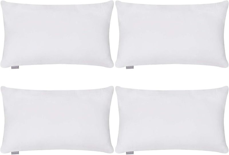 Photo 1 of 4-Pack 100% Cotton Lumbar Comfortable Solid Decorative Throw Pillow Case Rectangle Cushion Cover DIY Throw Pillowcase for Sofa Bed(Only Covers,Not Pillow Shams)(12x20inch/30x50cm,White)