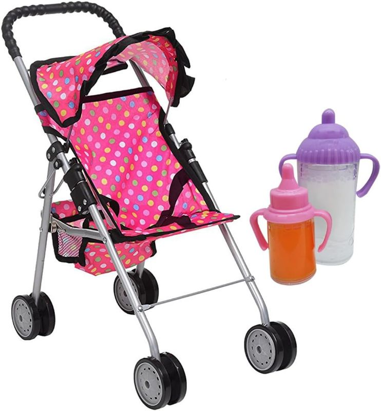 Photo 1 of Doll Stroller My First Baby Doll Strollers Toy - Flower Design with Basket in The Bottom- Doll Accessories 2 Free Magic Bottles Included (Polka Dot)