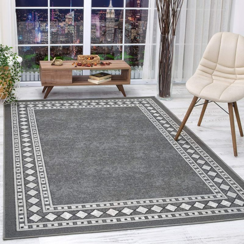 Photo 1 of Antep Rugs Alfombras Modern Bordered 4x6 Non-Skid (Non-Slip) Low Profile Pile Rubber Backing Indoor Area Rugs (Gray, 4' x 5'8")