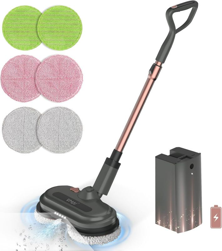 Photo 1 of Cordless Electric Mop, Electric Mops for Floor Cleaning, Spin Mop with LED Headlight, Water Spray, Cordless Mop Up to 60 mins Detachable Battery, Floor Scrubber for Hardwood Floors