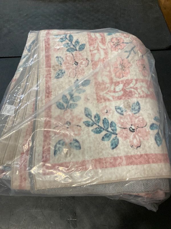 Photo 1 of Floral Large Rugs for Living Room, Soft Light Pink Rug Washable 9x12 Carpet Non Slip, Boho Foldable Non-Shedding Kids Carpet for Bedroom Girls Nursery Dorm Playroom