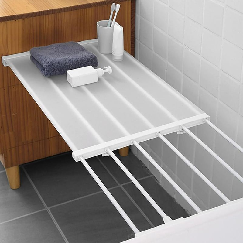 Photo 1 of Adjustable Metal Storage Rack, Expandable Tension Shelf Rod, Stainless Steel, for Wardrobe, Cabinet, Bathroom, Kitchen